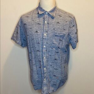Banana Republic Sea Creature Print Linen Shirt in Blue (sz XL)